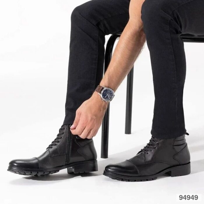 BOTA MASCULINA COURO LEGÍTIMO - PRETO / MARROM