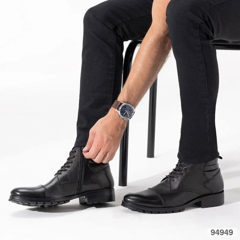 BOTA MASCULINA COURO LEGÍTIMO - PRETO / MARROM
