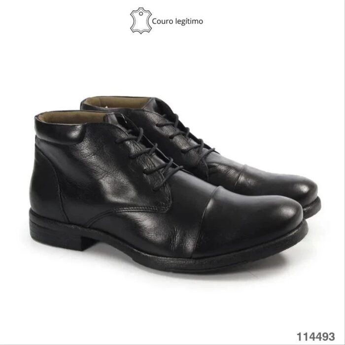BOTA MASCULINA COURO LEGÍTIMO - PRETO / MARROM - Imagem 6