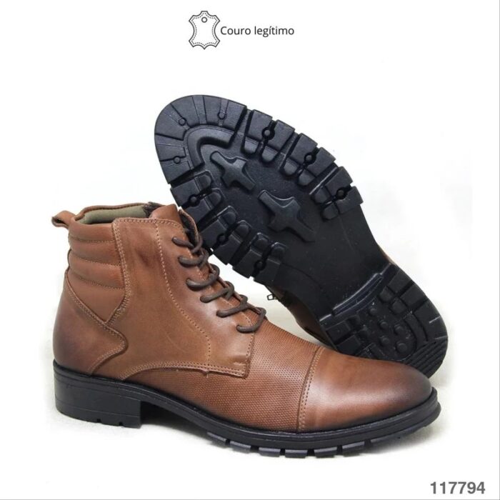 BOTA MASCULINA COURO LEGÍTIMO - PRETO / MARROM - Imagem 3